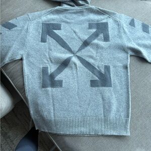 Off-White Gray Zip-Up Sweater with Arrow Motif